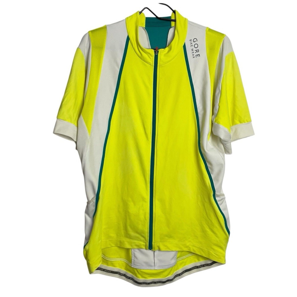 Gore Bike Wear Mens Cycling Jersey Size 2XL Yellow White Full Zip Short‎ Sleeve